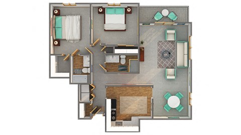 Floor plan for 2 beds, 2 baths, 1543 sqft